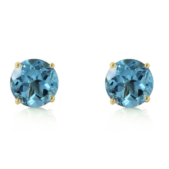 14K. GOLD STUD EARRING WITH NATURAL BLUE TOPAZ (Yellow Gold) - Picture 1 of 5